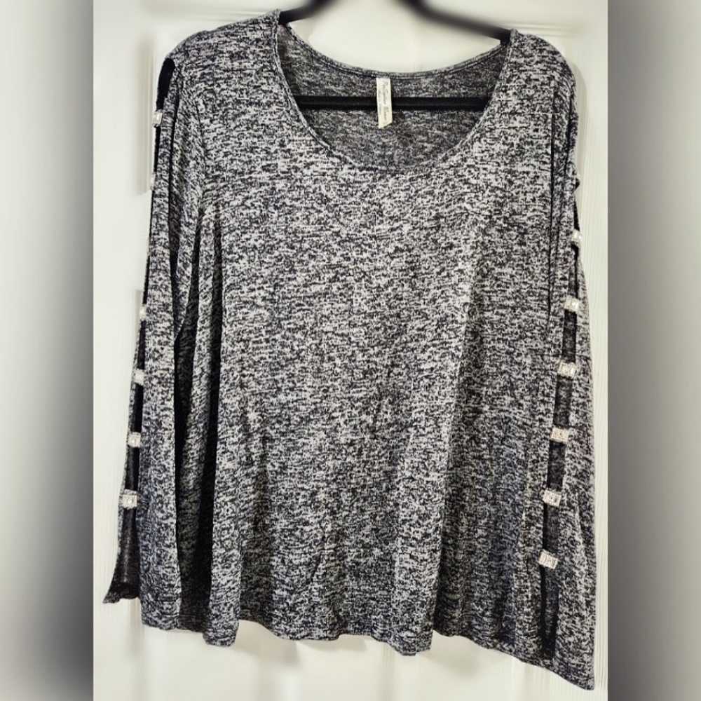 NWOT Dressy Long Sleeve(Cut-Outs) Sweater Blouse w/Rhinestones & Swoop Neck 2XL